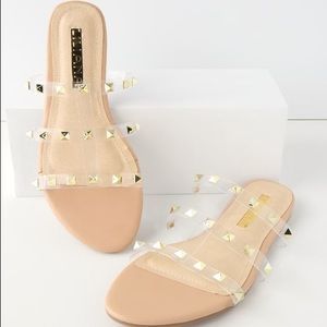 Lulus Liliana Marlo’s Nude Studded Sandals Slide